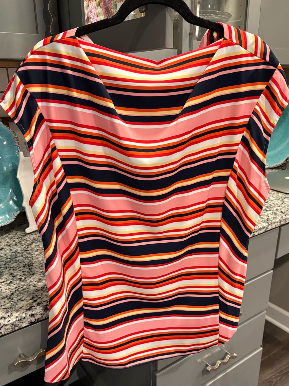 The Drop Striped Dress Top with Cowl Back - Pink, Coral, Navy